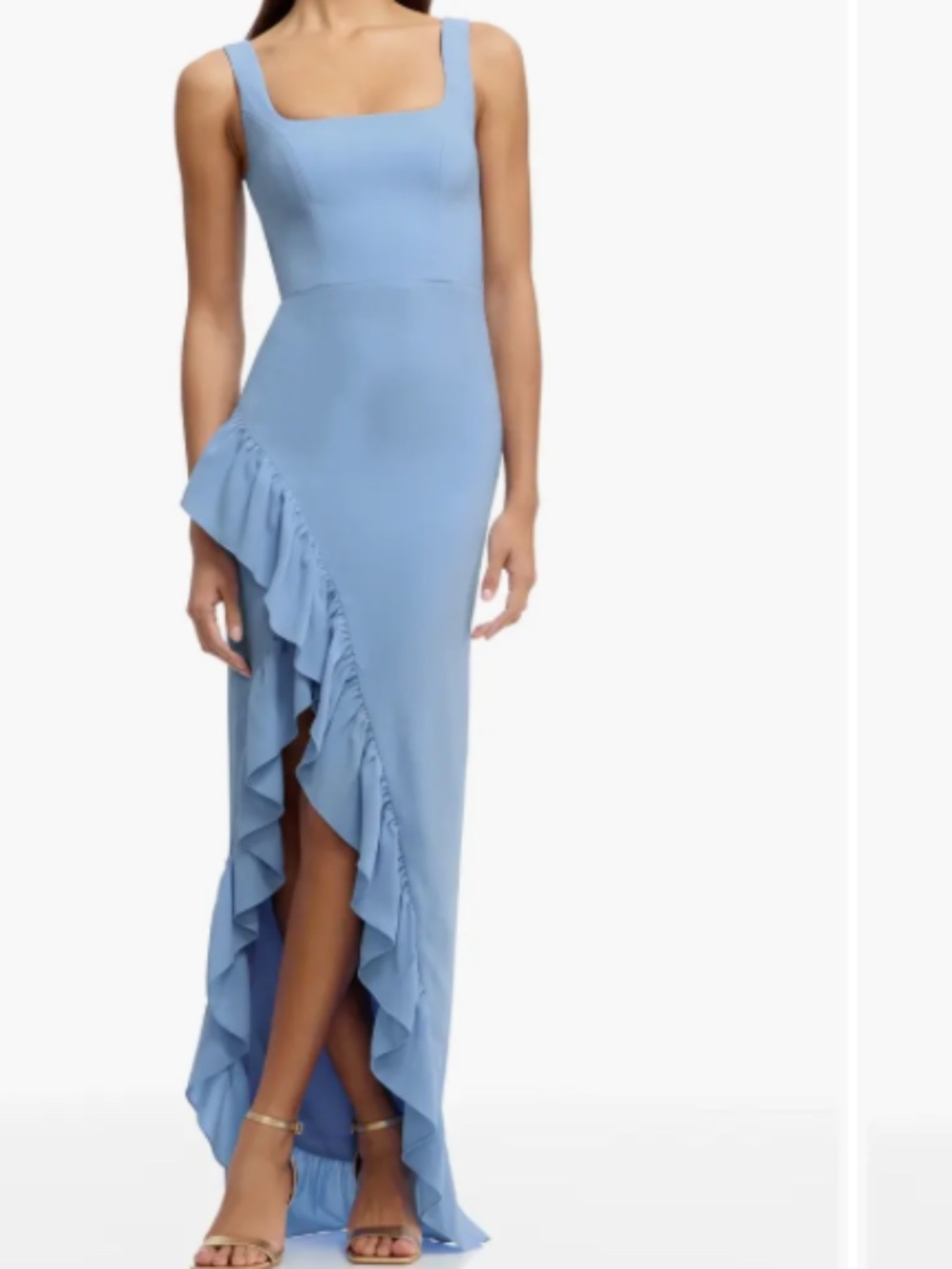 Dress The Population Woman CHARLENE Square Neck Ruffles Side Slit Gown Size: S